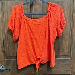 LOFT Orange Smocked Blouse with Tie Front
